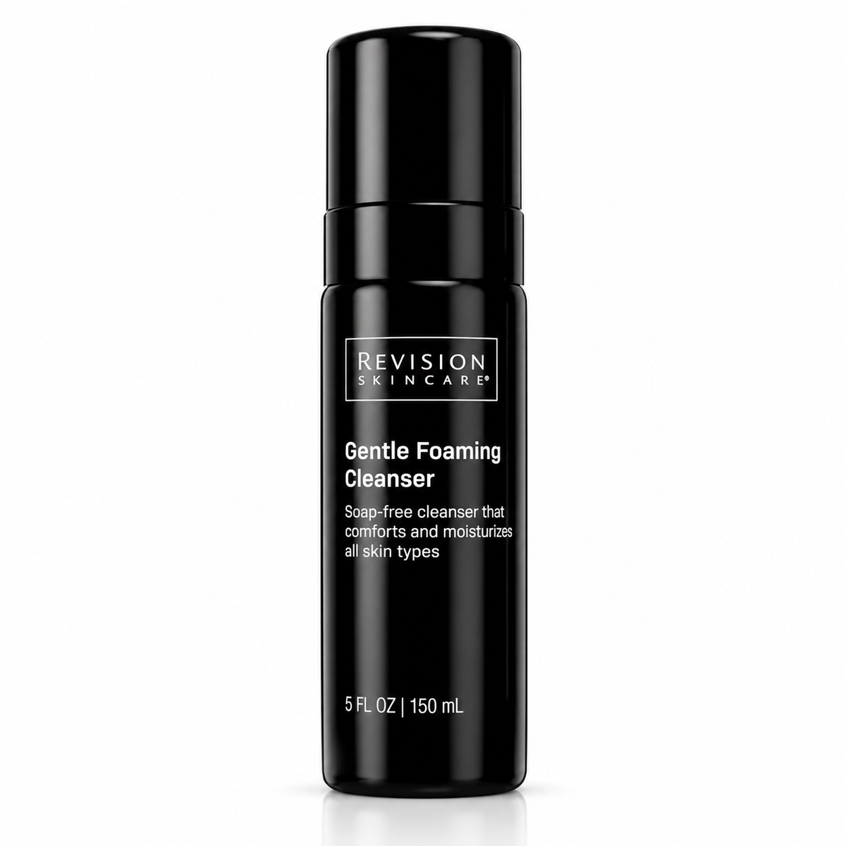 Revision Skincare Gentle Foaming Cleanser in a sleek black pump bottle, shown against a clean white background.