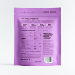 Purple package with nutritional information on a white background