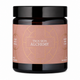 A black supplement jar with a black lid and a dusty rose label featuring gold geometric line art and the text 'TRUE SKIN ALCHEMY' and 'YOUR DAILY ALCHEMY'.