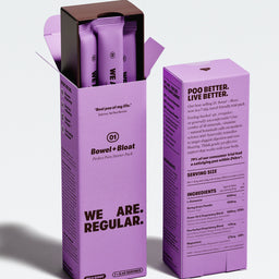Purple packaging of a health product with text on a white background