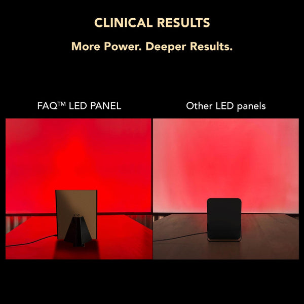 A promotional comparison graphic on a black background with the headline 'CLINICAL RESULTS More Power. Deeper Results.