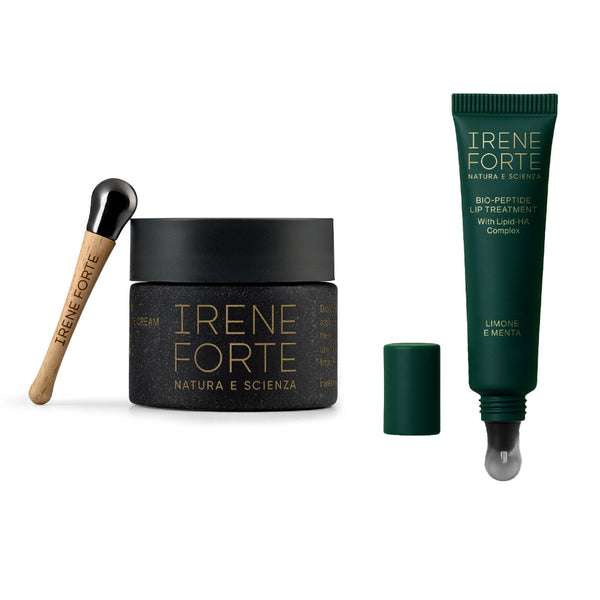 Irene Forte skincare products including a jar, applicator, and tube on a white background