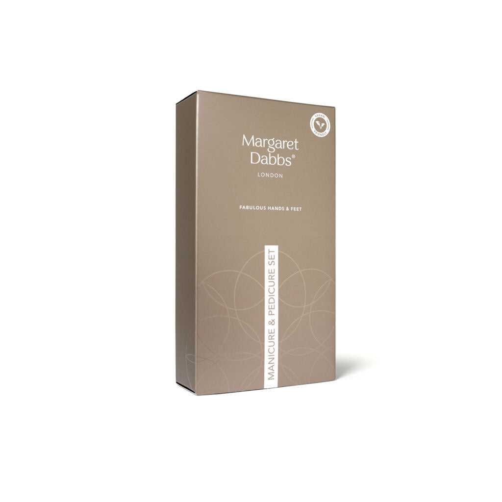 Margaret Dabbs London manicure and pedicure set packaging on a white background