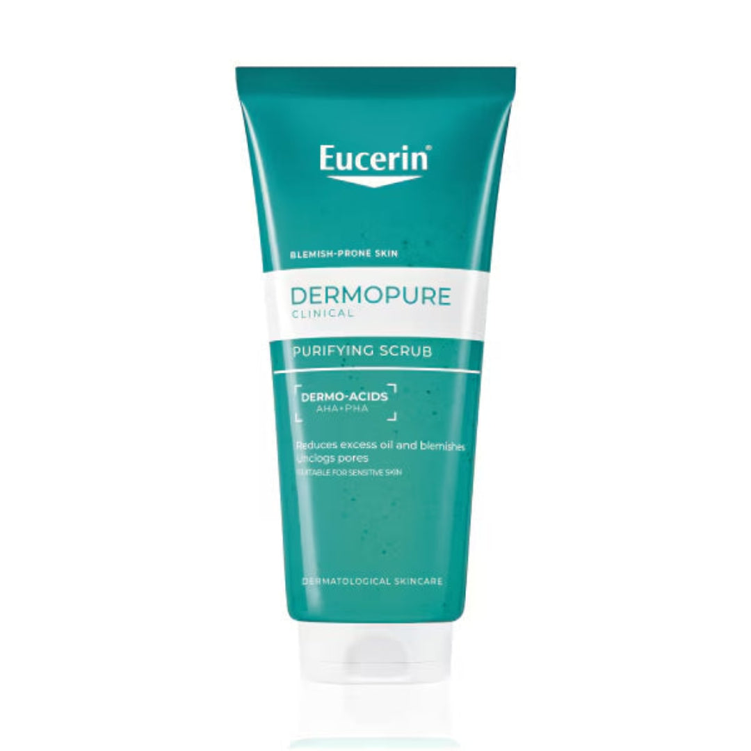 Eucerin Dermopure Purifying Scrub tube on a white background