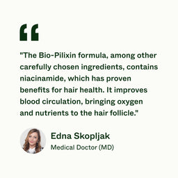 Text quote about Bio-Pilixin formula with a medical doctor's name and title.
