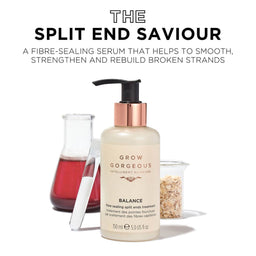 the split end saviour, a fibre sealing serum taht helps to smooth, strengthen and rebuild broken stands